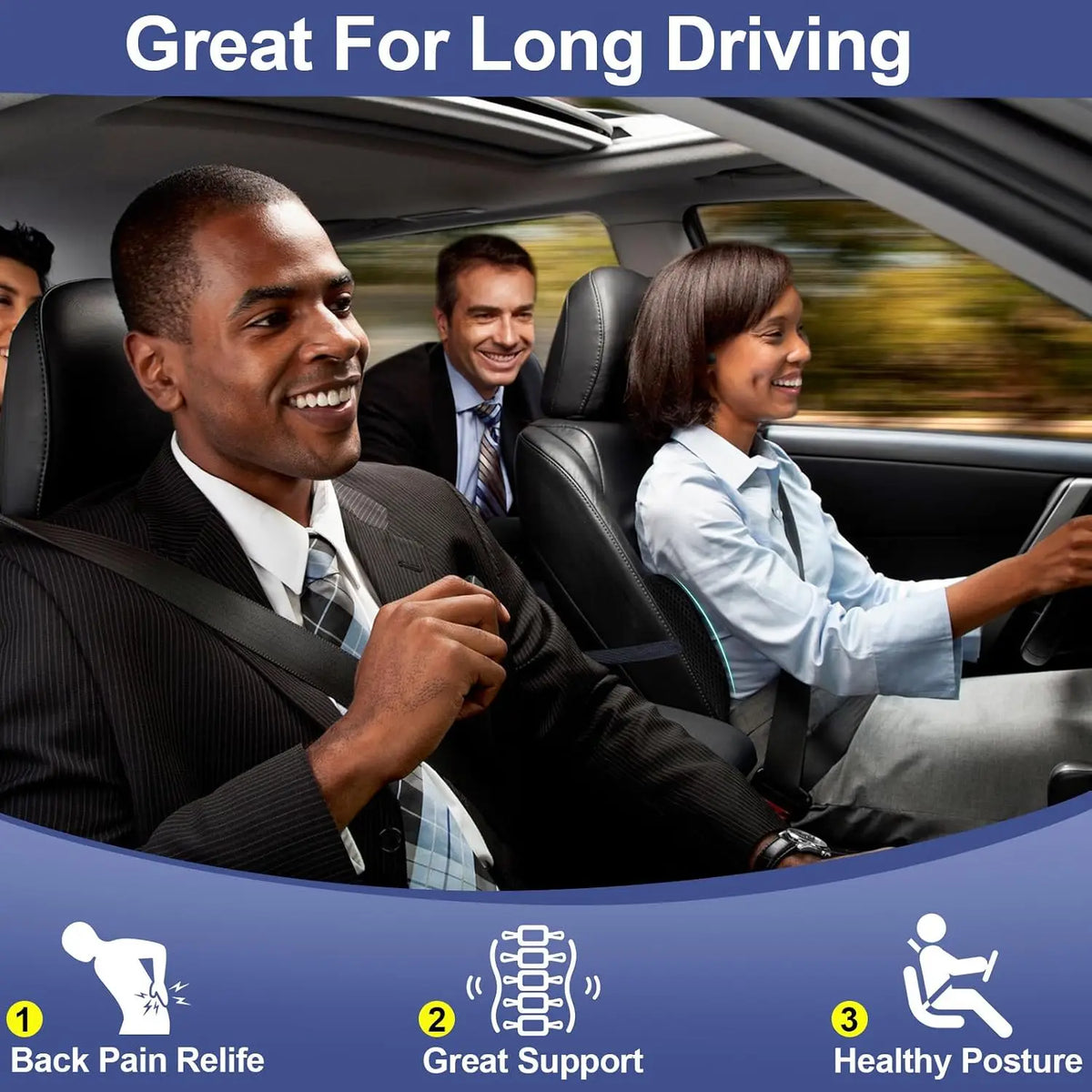Lumbar Support Pillow for Car, Memory Foam Car Back Cushion | Car Seat Back Pillow for Driving, Adjustable Strap, Ergon