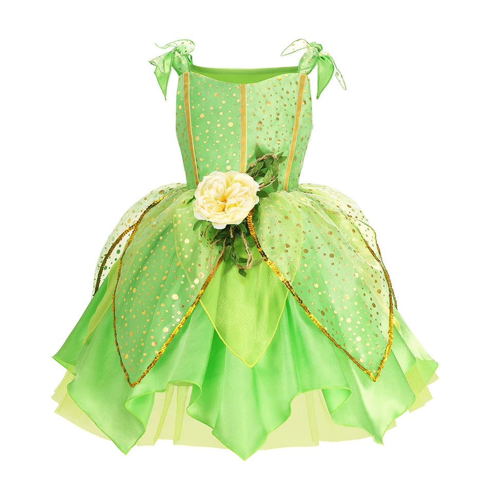 TinkerBell Fairy Costume for Girls Flower Dress Birthday Party Carnival Christmas Outfit Toddler Kids Fancy Vestido 2-8Y