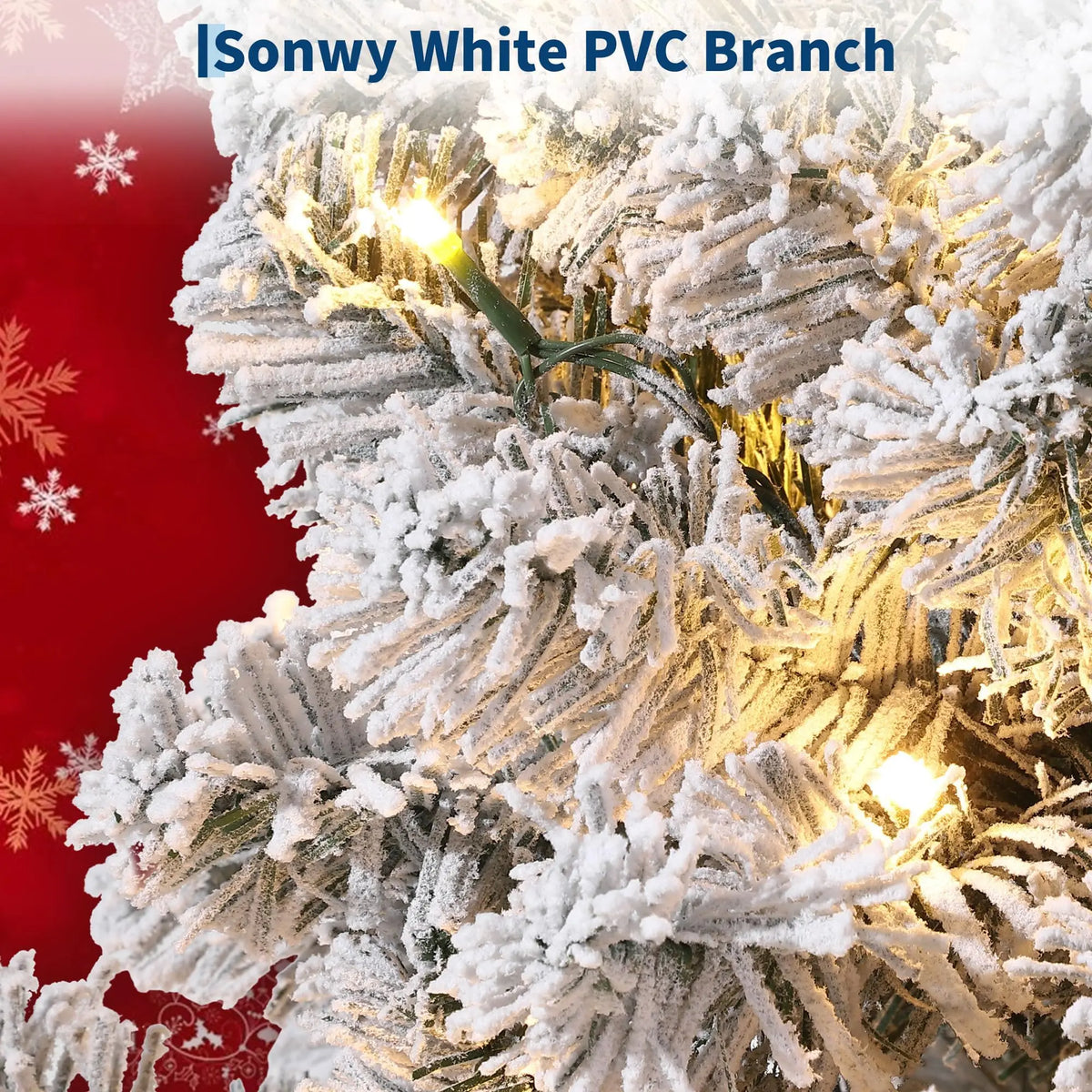 6FT/7.5FT Flocked Artificial Christmas Tree with Snowy Warm White LED Lights Hinged Divisions & Metal Stand  Soft Snow Fraser Fir Holiday Decor for Home & Office