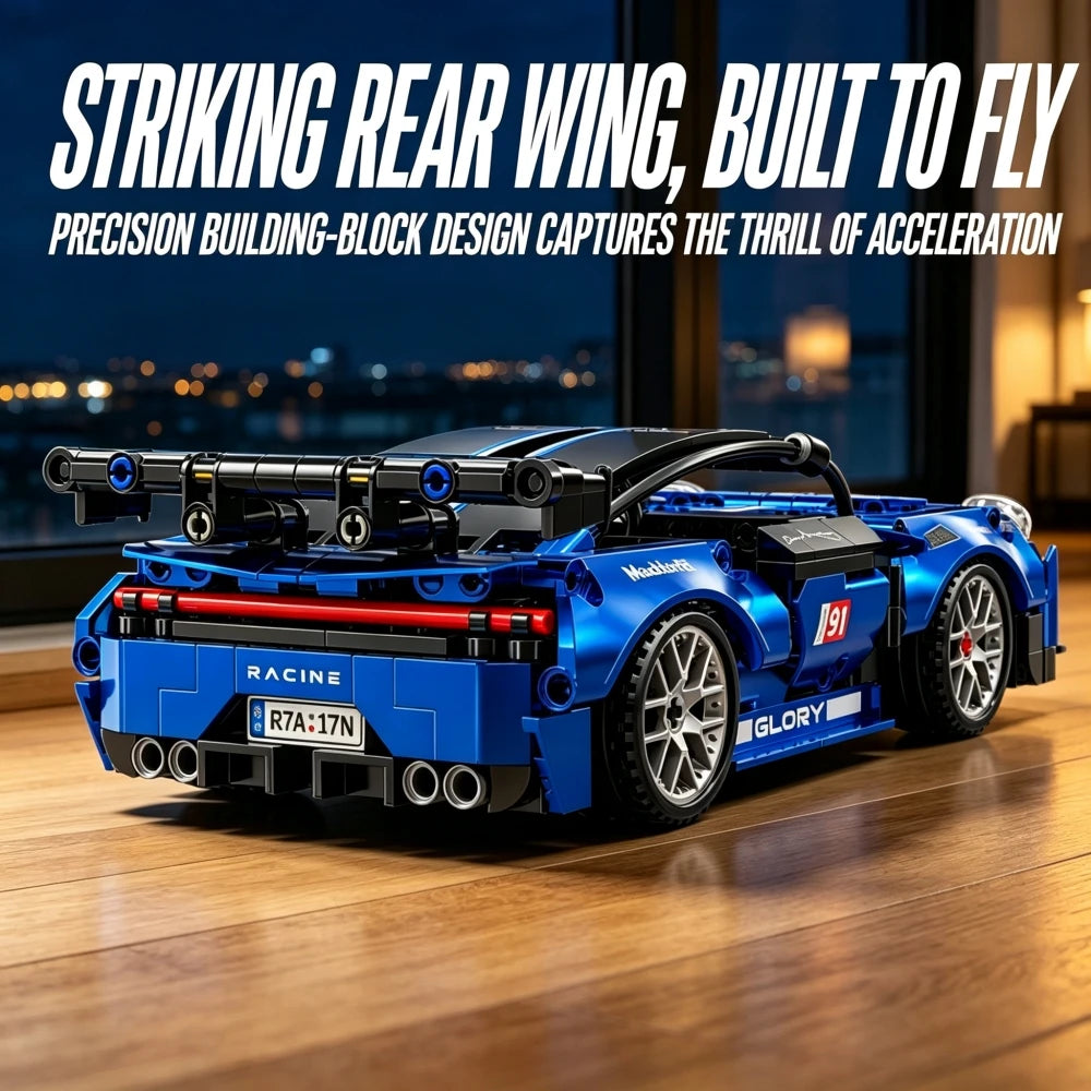 KAVOWORLD Metallic Blue Plated Sports Car Building Blocks Small Supercar Model Toy Kit Race Car Building Set for Teens 14+ GT Assembly Display Model with Rear Wing Spoiler European Classic Speed Car Desktop Decor Halloween Th