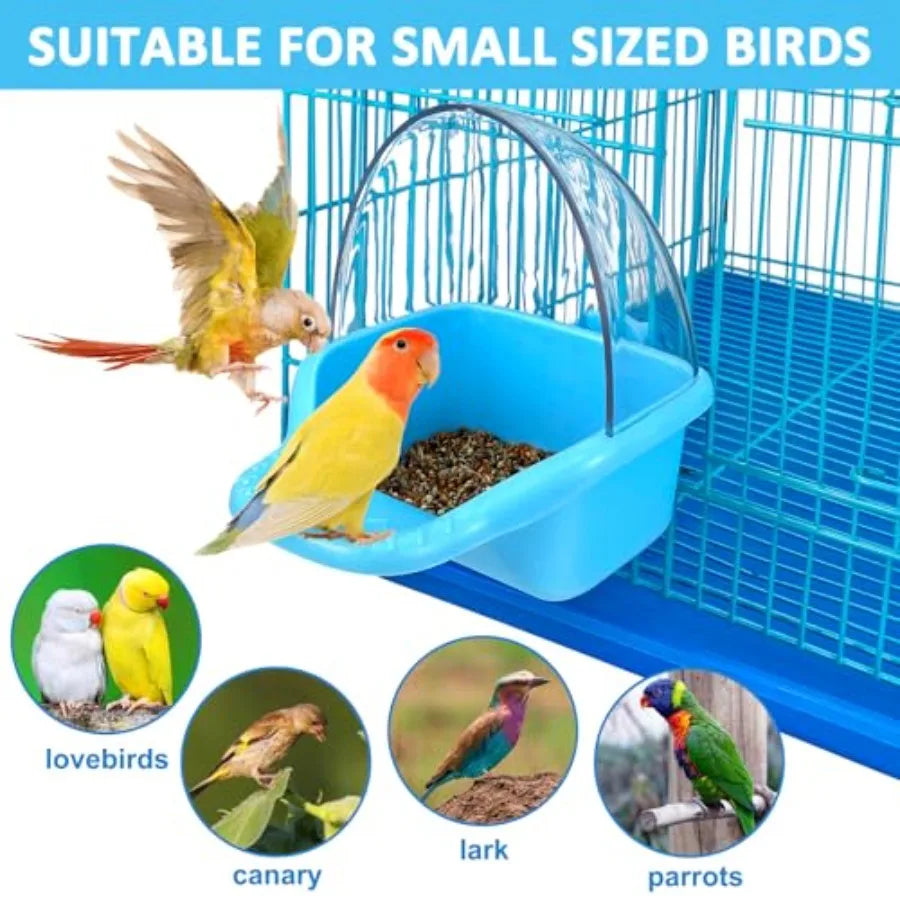 Bird Bath Box for Cage Use, Plastic, Blue, Easy-Hang Design with Non-Slip Base and Adjustable Height
