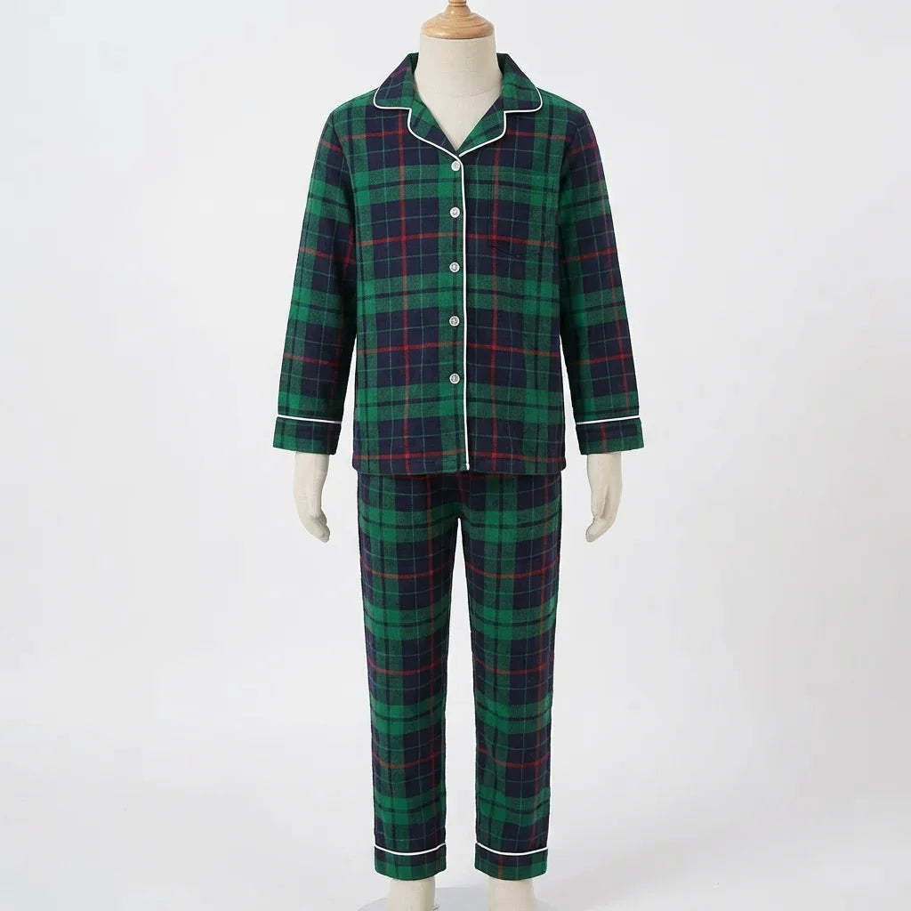 Merry Xmas Family Matching Pajamas Set Plaid Print Adults Kids Christmas Pyjamas Button Shirt+Trousers 2 Pieces Suit Loungewear