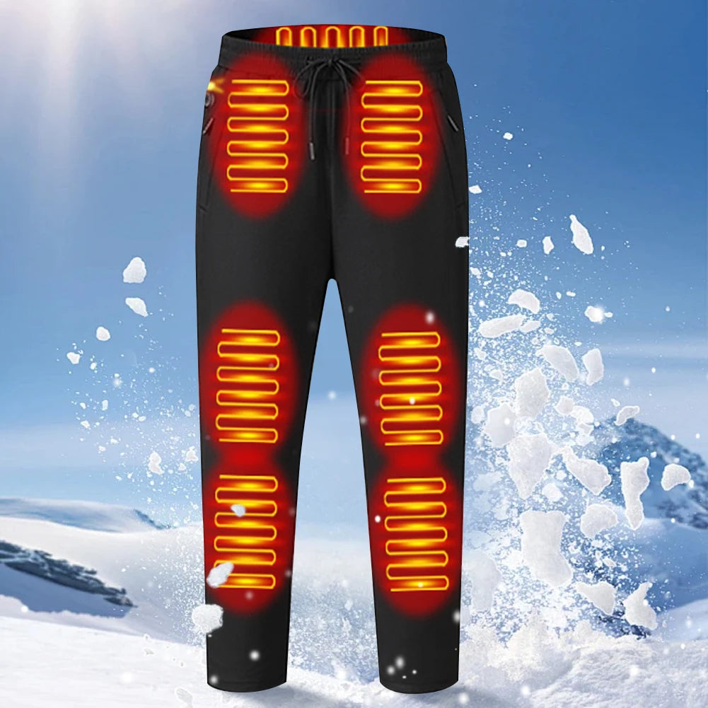 USB 5V Heated Pants Men Women 12 Zone Thermal Trousers Windproof Waterproof Elastic Waist for Skiing Fishing Motorcycle Riding