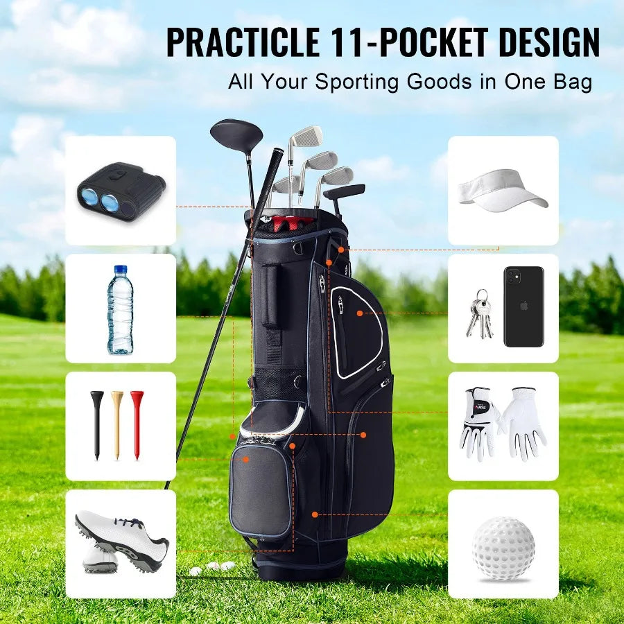 Golf Cart Bag with 14 Way Organizer Divider Top, 35' 11 Pockets Premium Cart Bag with Stand, Durable Golf Bags with Handles Dus