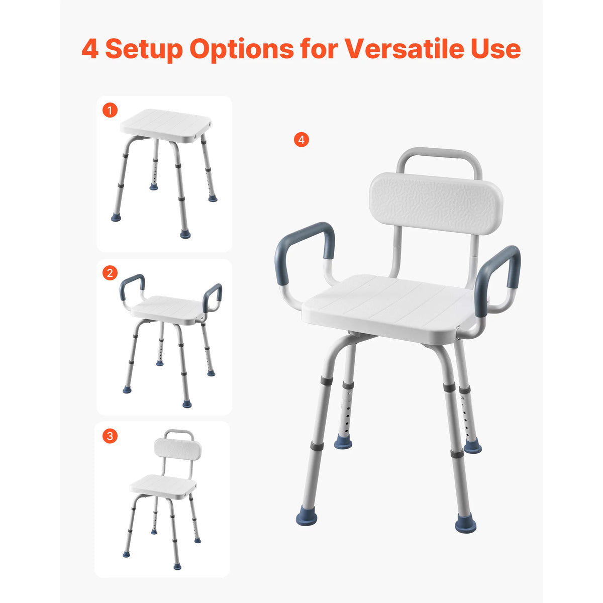 SucceBuy Swivel Shower Chair with Arms and Back 400/500 lbs Adjustable for Inside Shower Stall and Bathtub for Seniors Disabled