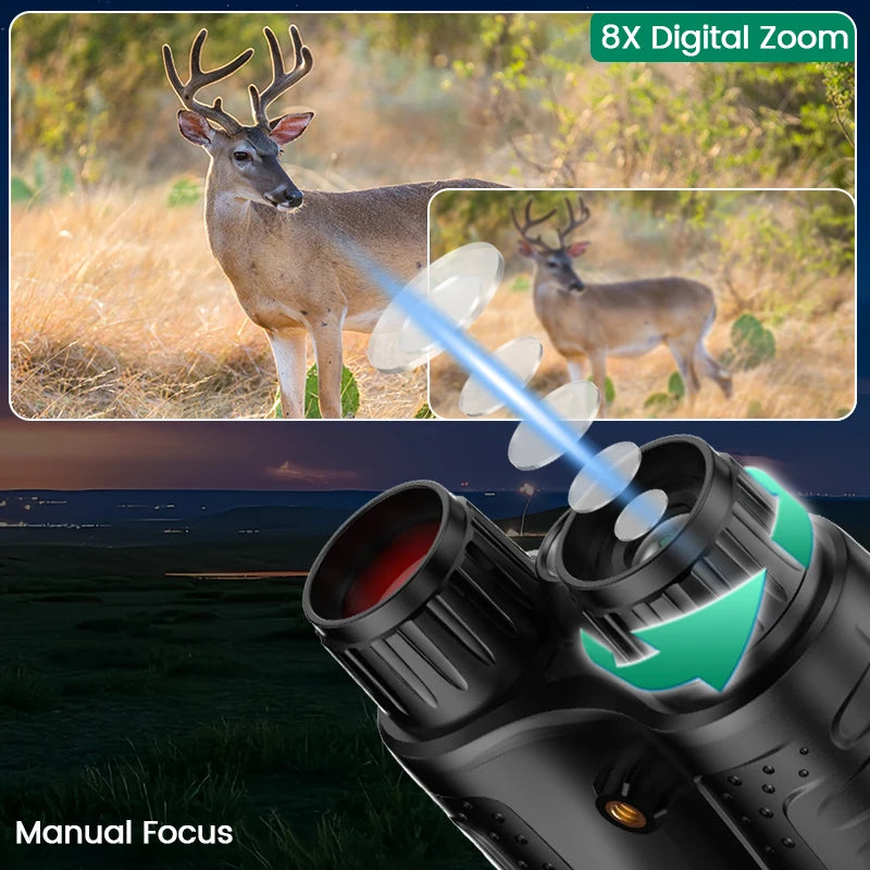 Night Vision Binoculars 36MP 4K 400m Darkness Detection Range Telescope 8x with Mechanical Compass External White LED NV2185