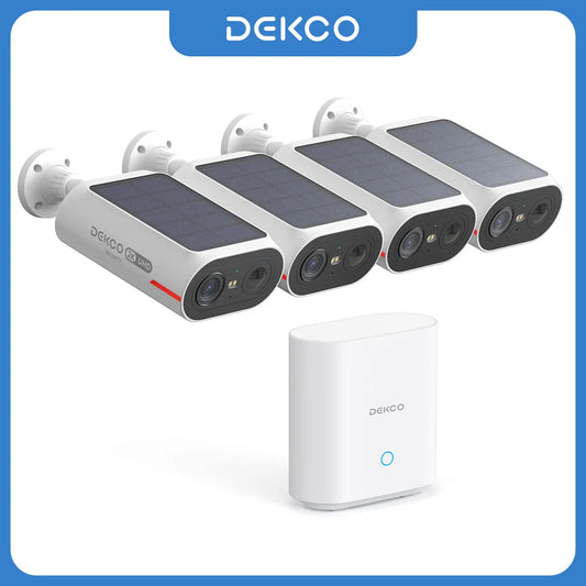 Dekco 3MP Solar Camera System 4 Cam Kit Wireless Camera System Outdoor 5000mAh Battery Wifi Camera AI Detection CCTV Camera Set