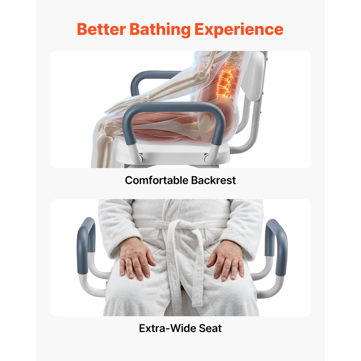 SucceBuy Swivel Shower Chair with Arms and Back 400/500 lbs Adjustable for Inside Shower Stall and Bathtub for Seniors Disabled