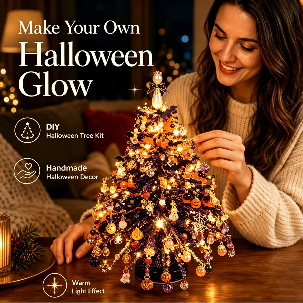 Halloween DIY Beaded Tree Kit Mini Desktop Halloween Tree Bead Holiday Craft DIY Set Christmas Halloween Ornaments Xmas Decor