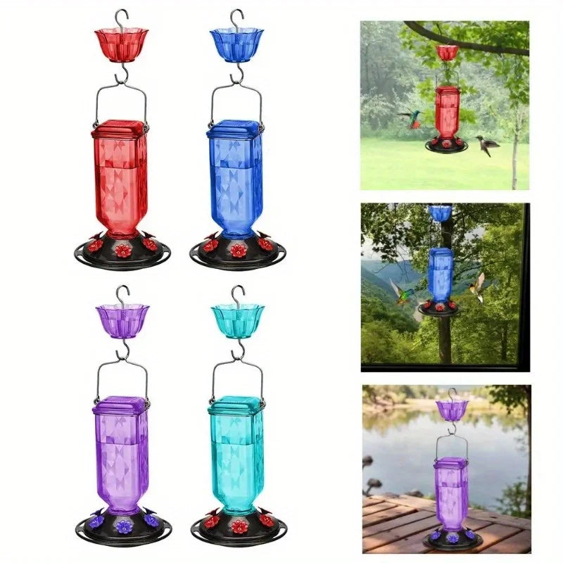 Hanging Glass Hummingbird Feeder, Outdoor Bird Leak Proof Base Feeder, Six Feeding Ports, Suitable For Outdoor Garden Decoration