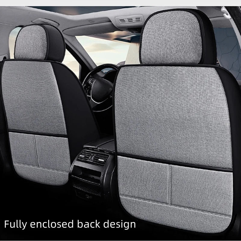 5 Seats Luxury Linen Car Seat Covers, Suitable For All Seasons, Wear-resistant And Durable, Comfortable And Breathable, Exquisite Workmanship, Enhances The Interior Quality, Fixed Lumbar Support, Suitable For SUVs, Trucks, An