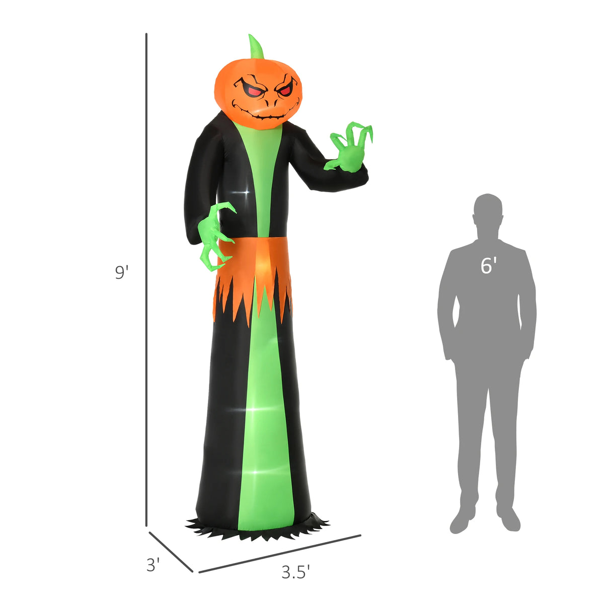 9' Light up Pumpkin Inflatable Outdoor Halloween Yard Decoration W/ Led Lights