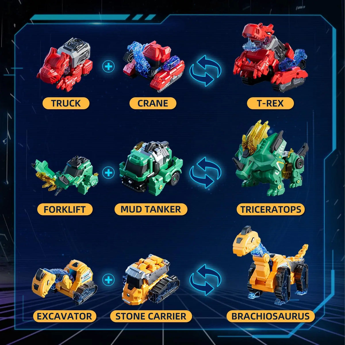 Hotfree Magnetic Dinosaur Transforming Robot Toys - 6-in-1 Dino Construction Truck Magnetic Blocks Building Block Sets, Pretend Play Dinosaur Figurine Toy Figure Playsets for Boys & Girls, STEM Educational Christmas Birthday