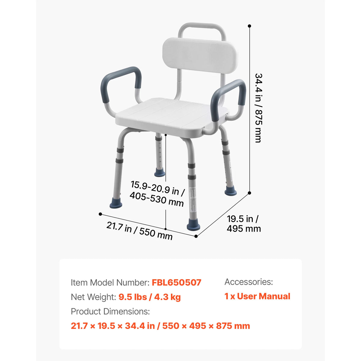 SucceBuy Swivel Shower Chair with Arms and Back 400/500 lbs Adjustable for Inside Shower Stall and Bathtub for Seniors Disabled