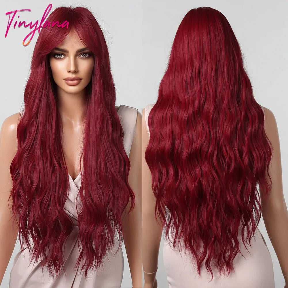 Long Curly Green Wave Synthetic Wigs with Bangs for Women Christmas Grass Green Cosplay Wigs Daily Natural Hair Heat Resistant