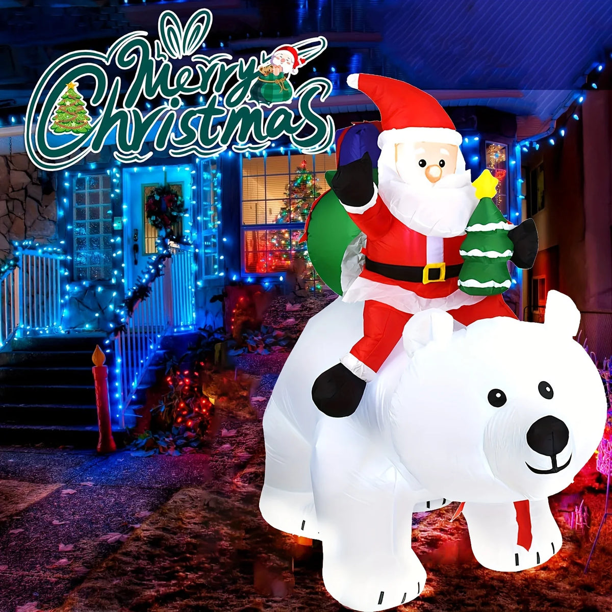 Huge Christmas Inflatables Santa Clause Riding Bear with Shaking Head 6.56ft Outdoor Decorations Inflatable Toy Mold Blow up Garden Yard Decor with LED Lights for Xmas Holiday Christmas Eve Party Indoor White Winter