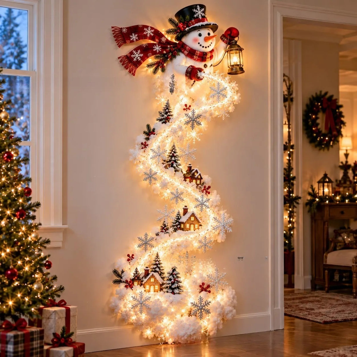 Christmas Magic Trail Wall Light, LED Cascading Holiday Decor,Warm White Glow, Space-Saving Wall Decor 60cm