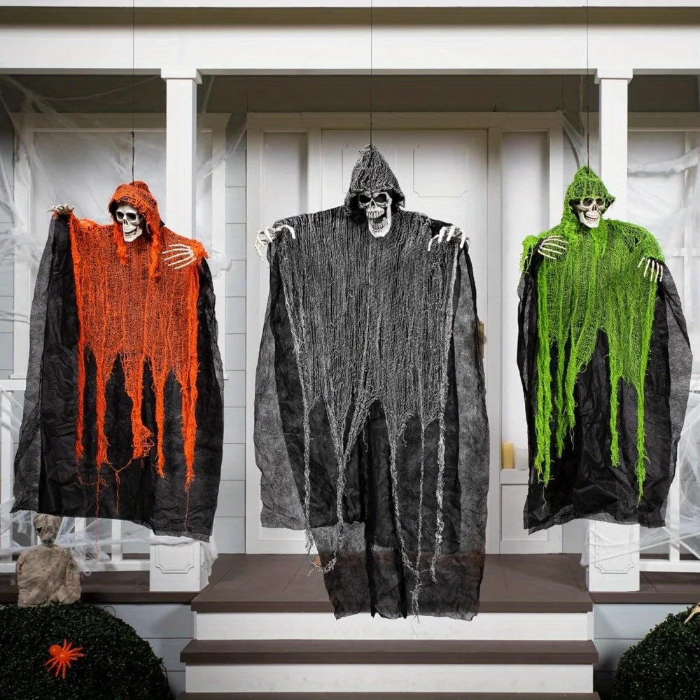 Halloween Hanging Grim Reapers (3 Pack) One 47' and Two 35' Reapers, Skeleton Flying Ghost for Haunted House Prop Decor, Outdoor Indoor Decor