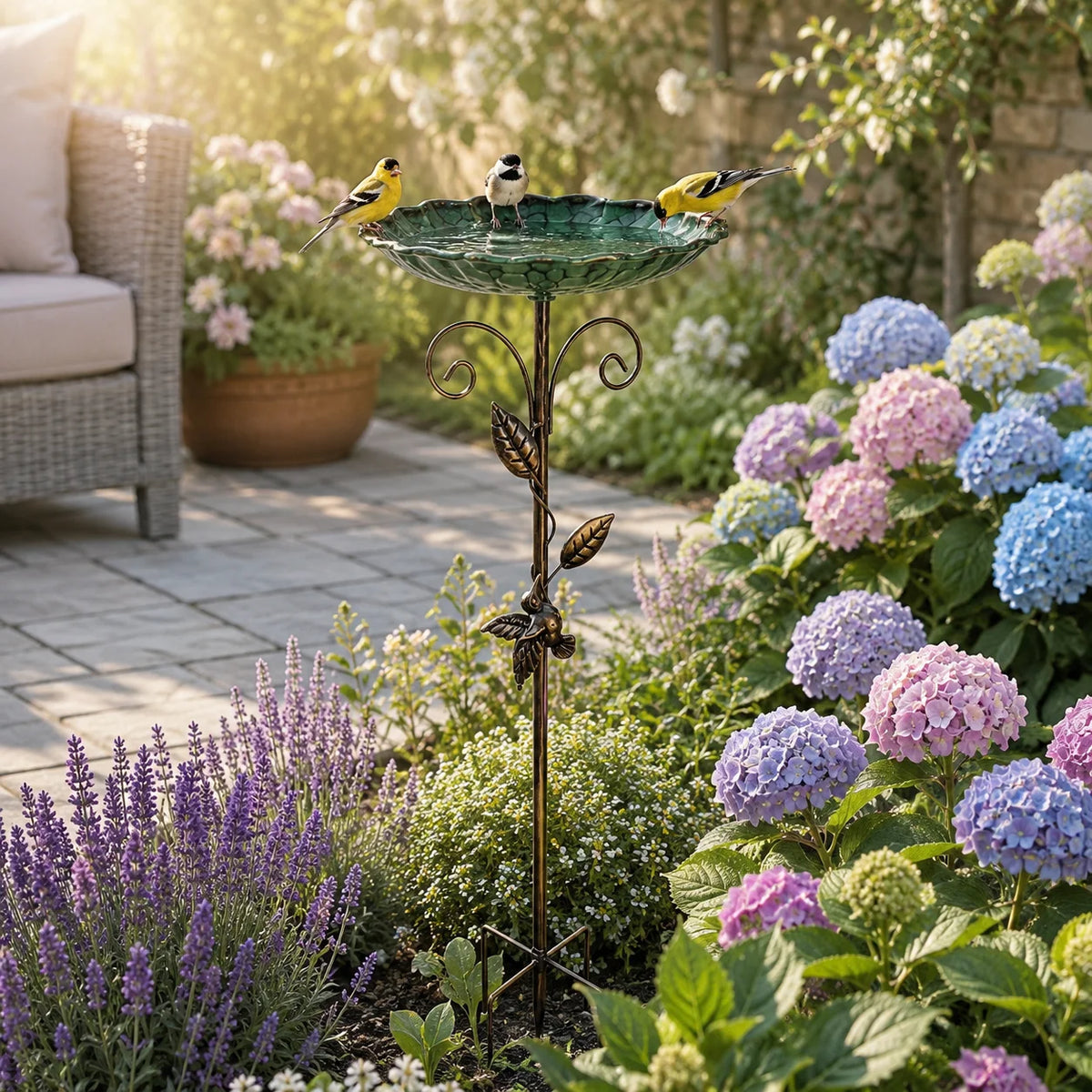 Retro Garden Bird Bath Bowl with Mosaic Design And Gold Leaf Accents Independent Feeder for Hummingbirds And Sparrows Durable No Electricity Required Outdoor Garden Decor