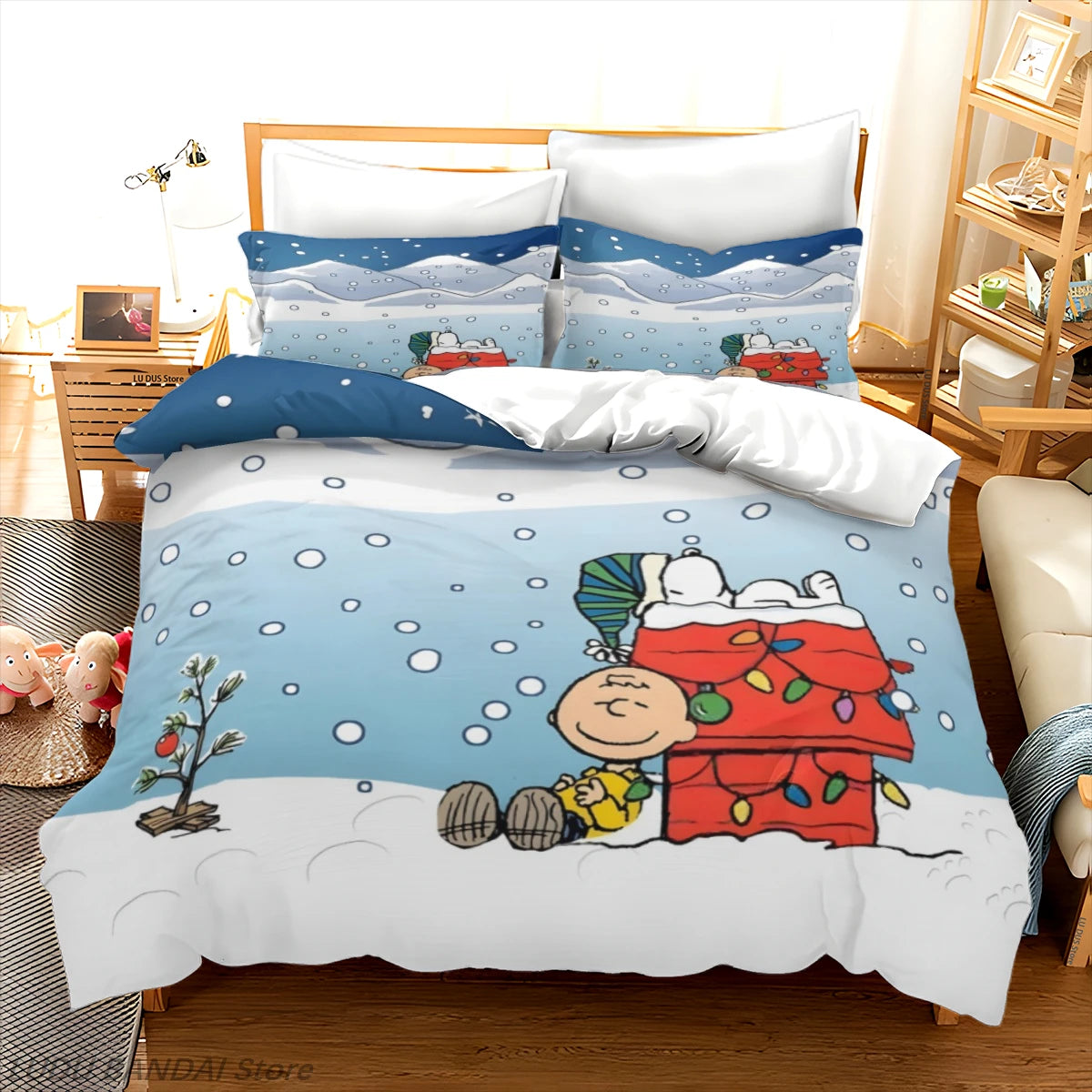 Snoopy Duvet Cover Set Snoopy Bedding Set Luxury Cover 3-Piece Polyester Christmas Decorations Cute Printed Cartoon home