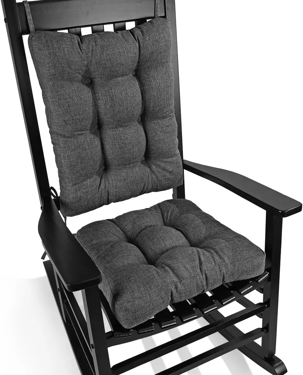 Chair Cushion Set for Rocking Chair, Back Pillow & Seat Cushion with Ties, Original Woven Fabric Non-Slip Chair Pads （Dark Gray）
