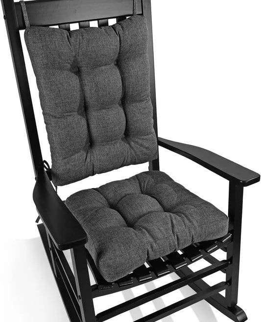 Chair Cushion Set for Rocking Chair, Back Pillow & Seat Cushion with Ties, Original Woven Fabric Non-Slip Chair Pads （Dark Gray）