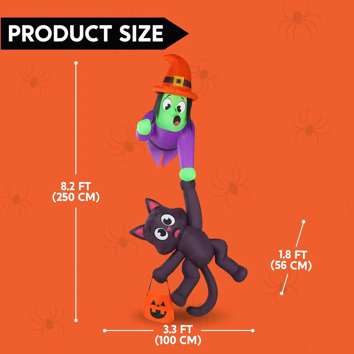 8FT Tall Halloween Blow Up Roof Decoration Witch and Black Cat Inflatable Decoration with LED Lights Giant Halloween Inflatables for Outdoor Yard Roof Decor Indoor Garden Lawn Party Supplies