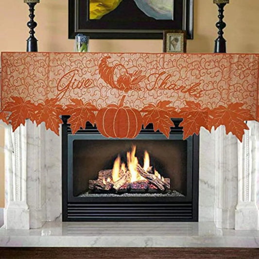 20"x60" Thanksgiving Decor Fireplace Scarf Fireplace Cloth Pumpkin Lace Table Runner Fall Runner Mantle Scarves Cover for Thank