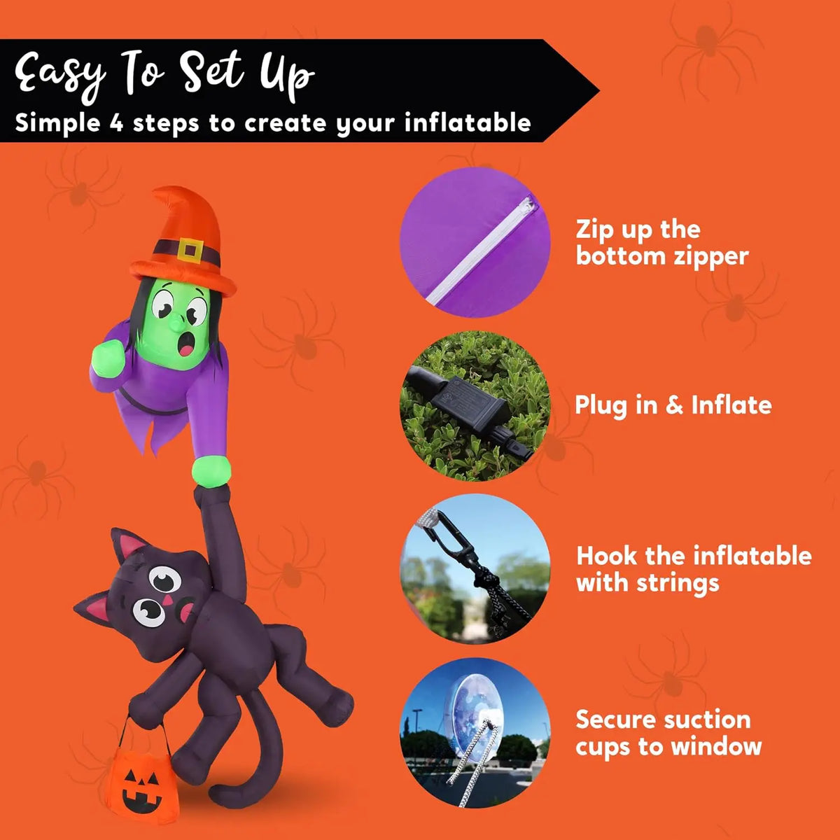 8FT Tall Halloween Blow Up Roof Decoration Witch and Black Cat Inflatable Decoration with LED Lights Giant Halloween Inflatables for Outdoor Yard Roof Decor Indoor Garden Lawn Party Supplies