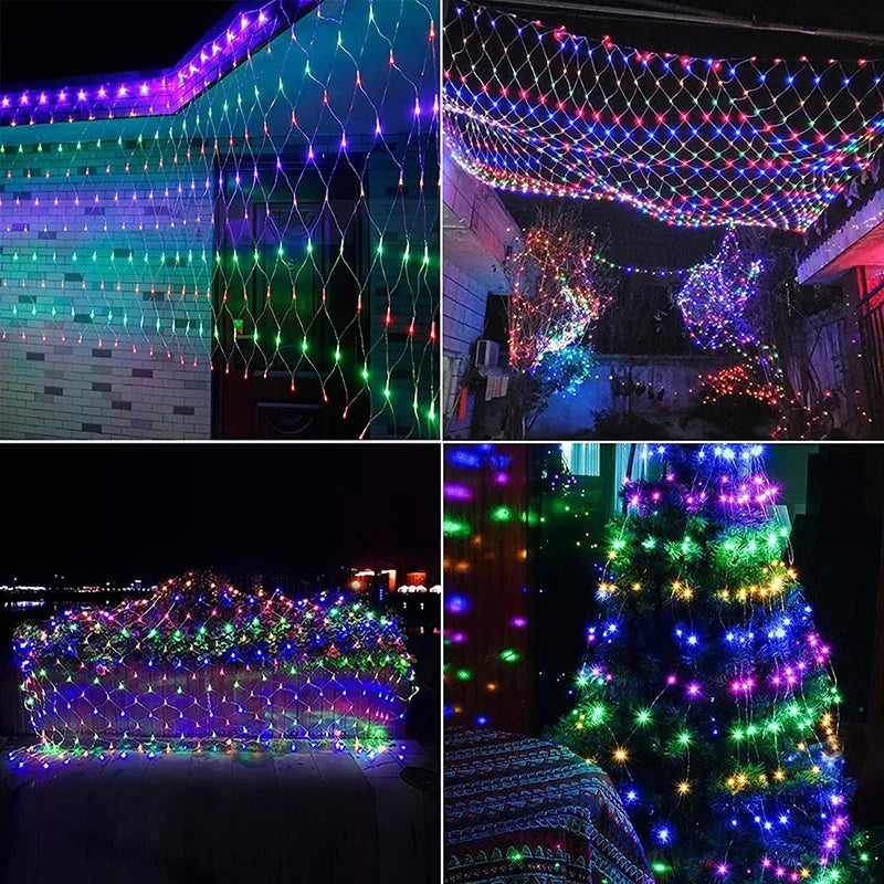 Solar Lights Outdoor Garden decoration 3M x 2M Mesh Curtain Fairy Light Waterproof Garland Christmas Wedding Decors with Remote
