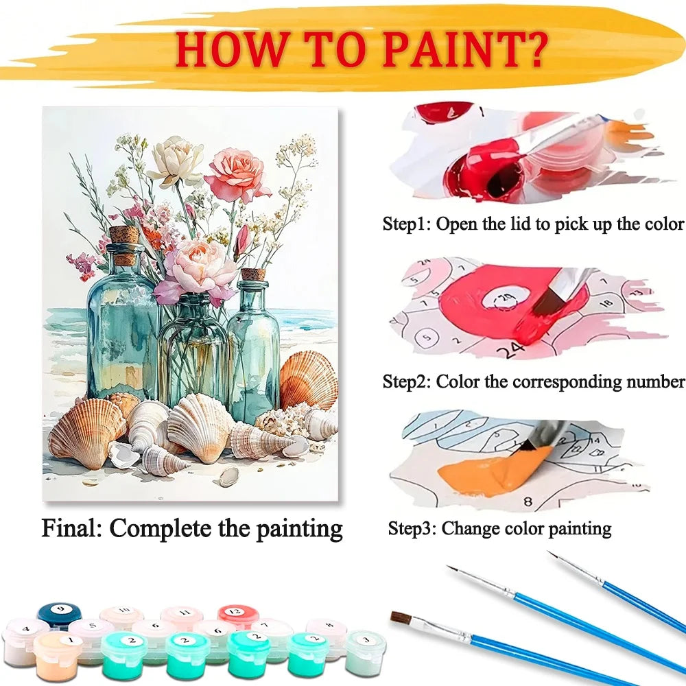 Floral Scenery Diy Art Paint By Numbers For Adult Craft Kit HandPainted On Canvas Valentines Gift Home Decor