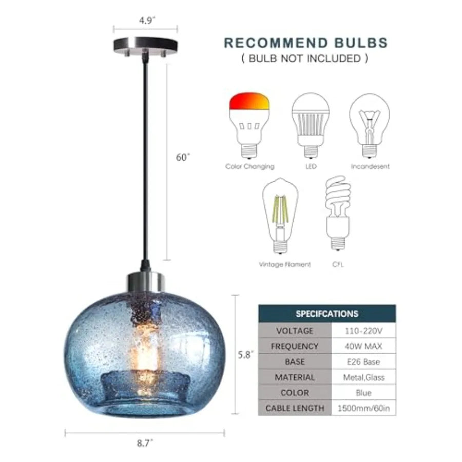 Glass Pendant Lights Kitchen Island Modern Farmhouse Blue Ceiling Hanging Light Fixtures Globe Over Table Sink Foyer Entryway B