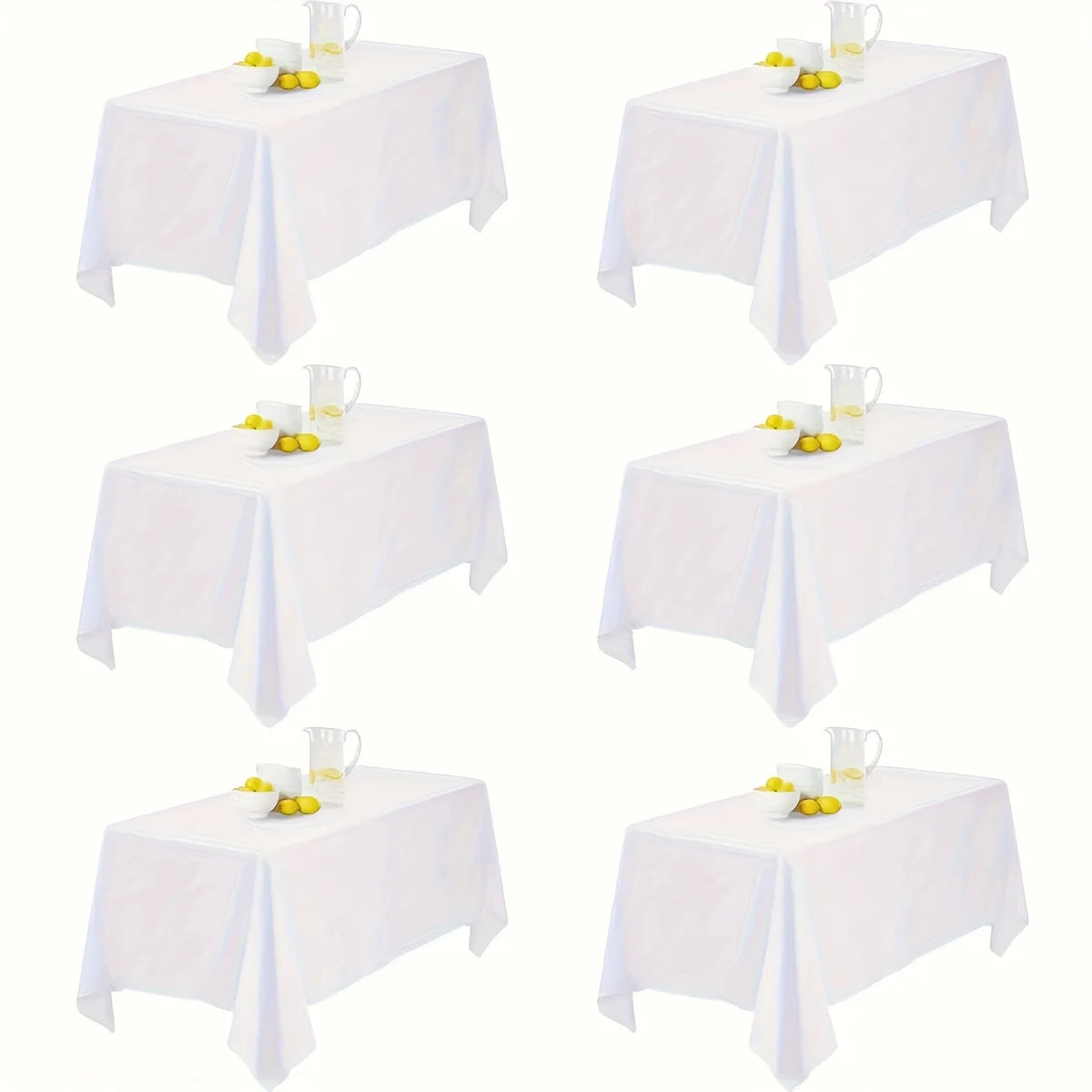 6-Piece Set -60 X 102 Inches White Tablecloth Suitable for Rectangular Tables, Reusable and Washable, Suitable for Tables 6-8 Feet Tall, Polyester Tablecloth, Suitable for Weddings, Parties, Banquets, Festivals, Halloween, Ch