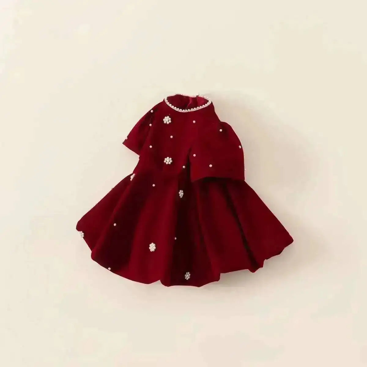Autumn Winter Children Dress 1-10Y Girls Pearl Thick Warm Fleece Red Party Christmas Princess Dresses Toddler Wear Kids Clothing