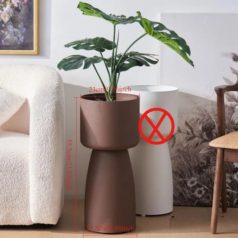 Creative high footed flower pot, living room floor standing Nordic green plant, lotus lamp planting pot