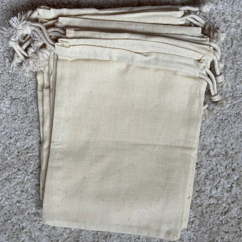 50/100 Pcs/Lot 100% Cotton Drawstring Storage Bags for Gift Package Christmas Party Wedding Craft Packing Plain Pouches
