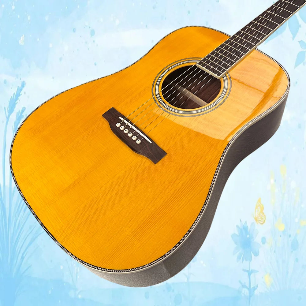 D-28CW Clarence White Acoustic Guitar，Professional Solid Spruce Top Rosewwod back and side Rosewood Fretboard Bone Nut and Saddle 21 frets 43mm nut good quality Ideal for Christmas Presents, Folk And Country Music, And Stud