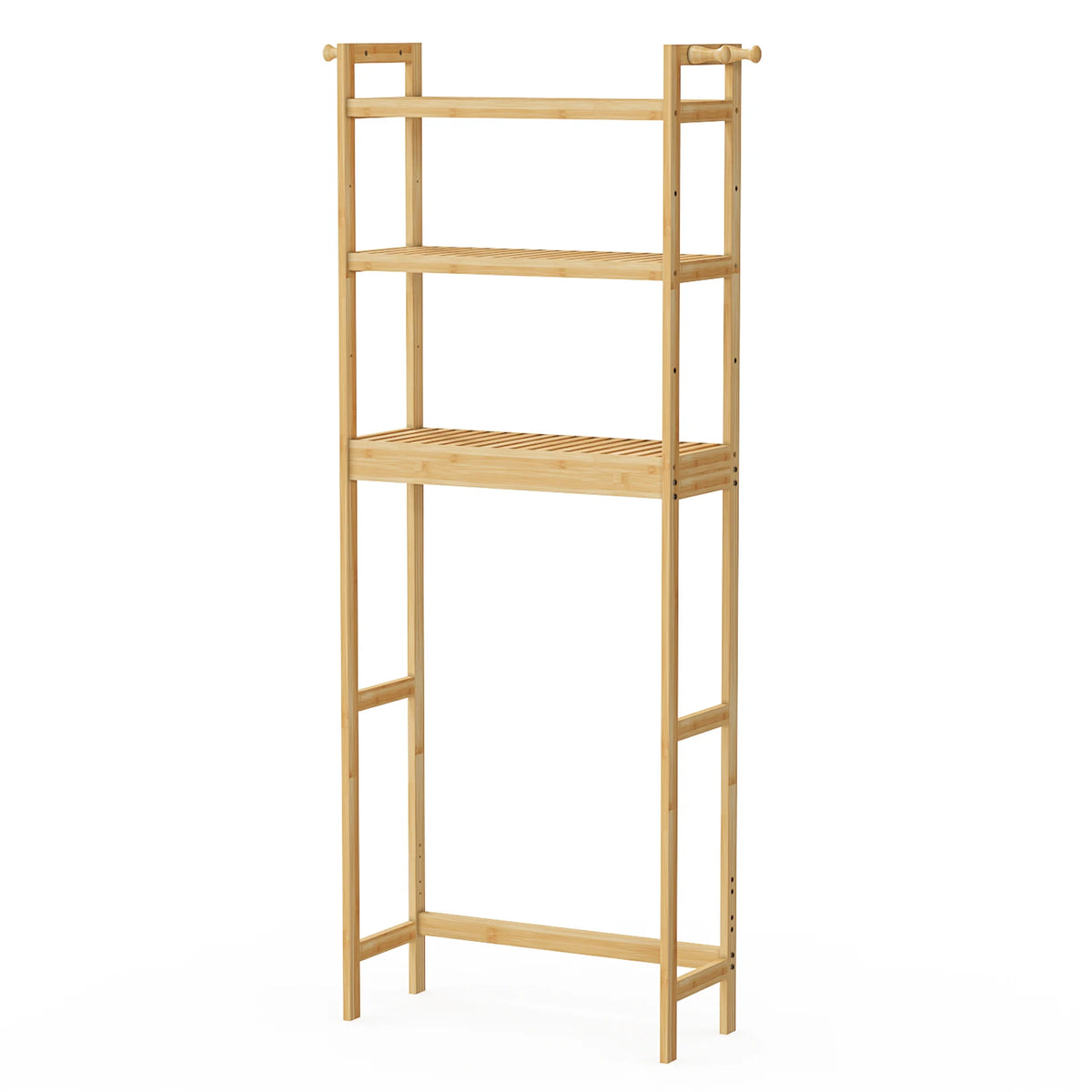 Bamboo Bathroom Finishing Rack With Hook and 3-Layer Height Adjustable Shelf Stable Durable Saving Space Laundry Room Bathroom