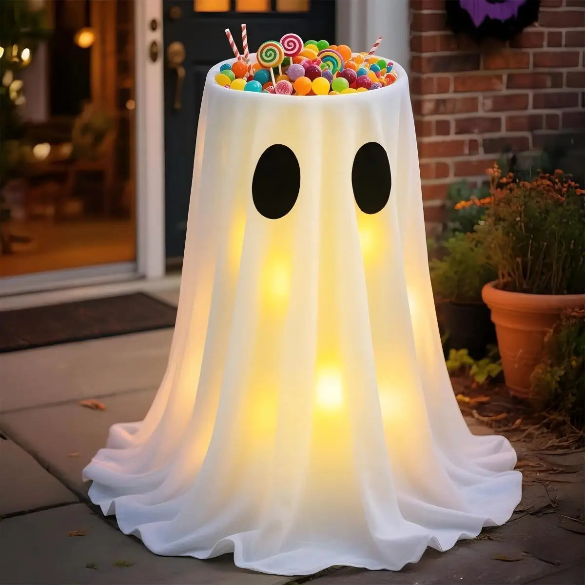 Large-Capacity Lighted Halloween Ghost Candy Bowl | Halloween Candy Bowl for Trick-or-Treat, Thick Draping Ghost Sheet