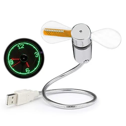 USB Clock Fan with Real Time Clock & Temperature Display Function Christmas Gift Night light Gadgets for Laptop PC Mini Fan