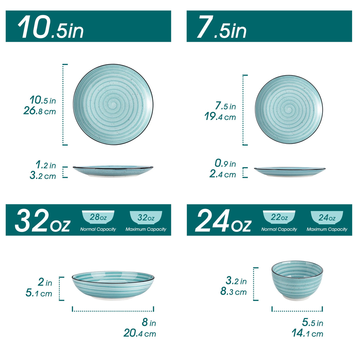 Vancasso 24/48 Piece Blue Plates Dinner Sets Two-Sided Dinnerware Sets Handpainted Spiral With 6 Dinner Plate/Dessert/Soup/Bowl