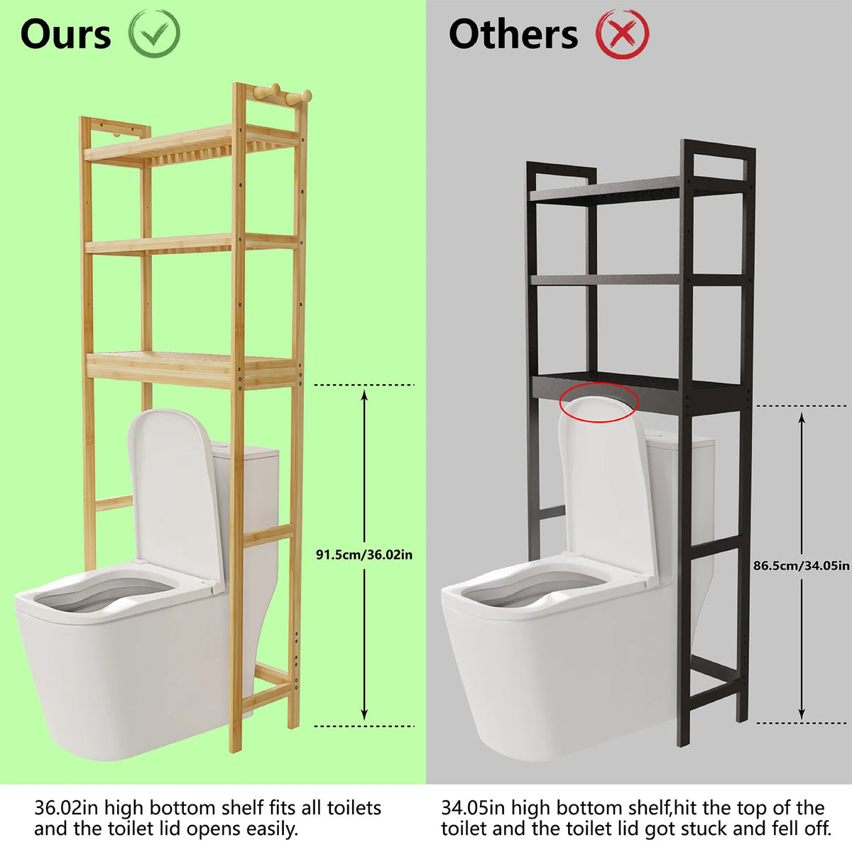 Over Toilet Shelf Bathroom Laundry Organizer Bamboo Storage Shelf Rack