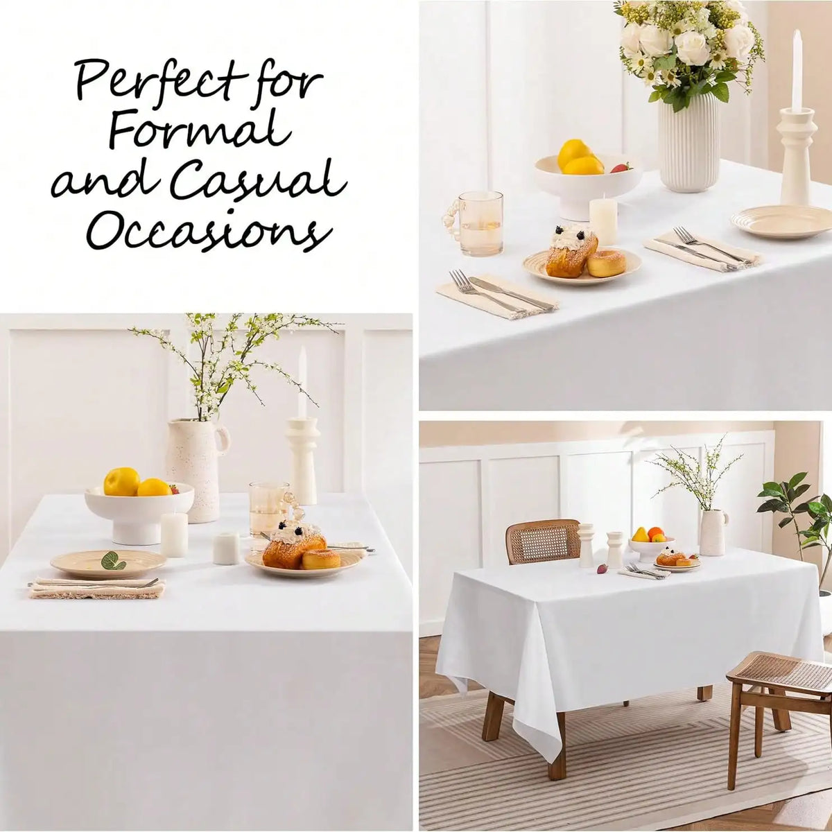 6-Piece Set -60 X 102 Inches White Tablecloth Suitable for Rectangular Tables, Reusable and Washable, Suitable for Tables 6-8 Feet Tall, Polyester Tablecloth, Suitable for Weddings, Parties, Banquets, Festivals, Halloween, Ch