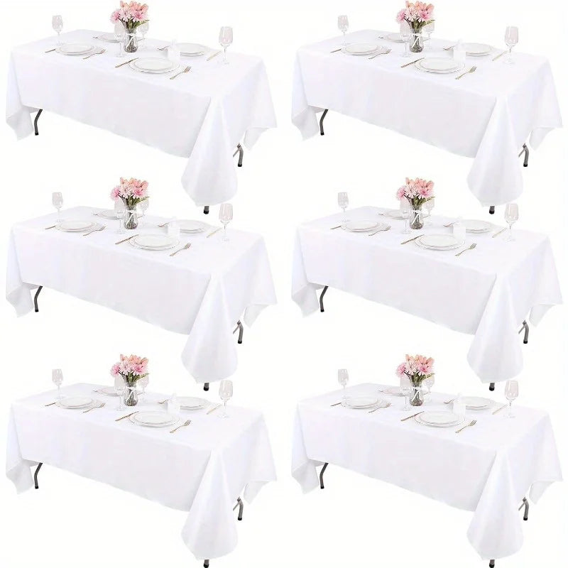 6-Piece Set -60 X 102 Inches White Tablecloth Suitable for Rectangular Tables, Reusable and Washable, Suitable for Tables 6-8 Feet Tall, Polyester Tablecloth, Suitable for Weddings, Parties, Banquets, Festivals, Halloween, Ch