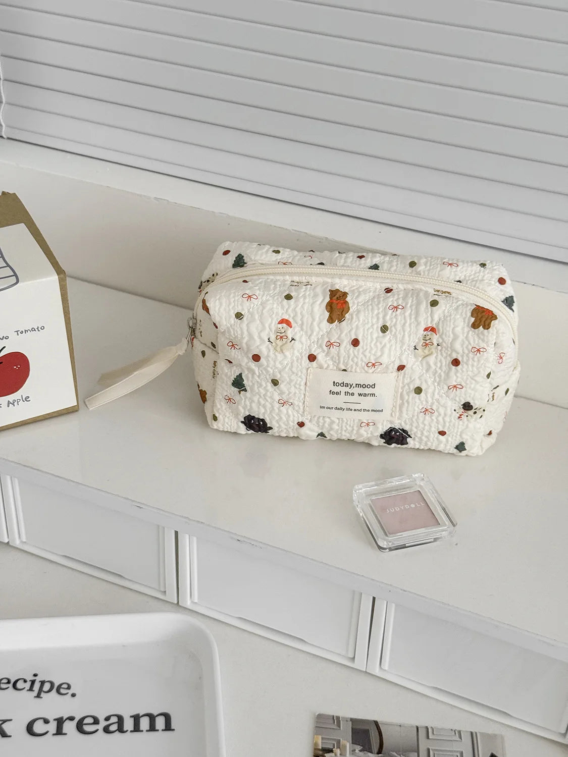 Ladies' Cosmetic Bags Cartoon Snowman Large Capacity Portable Storage Bags Teddy Bear Print Christmas Cute Kawaii Makeup Bags