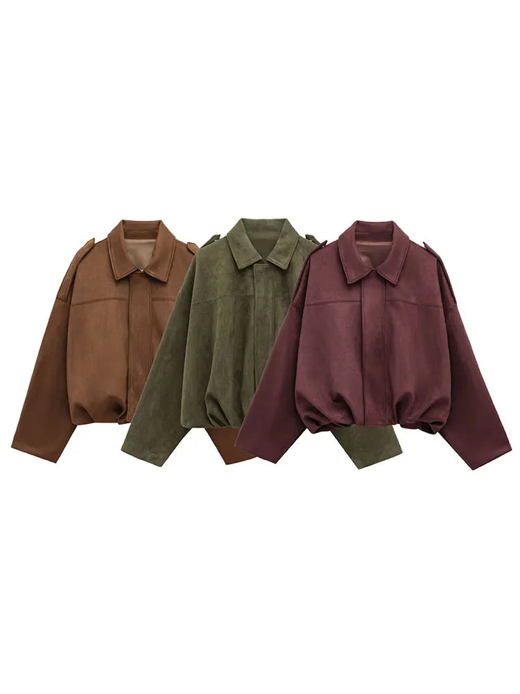 HH Women Elegant Party Jacket Loose Casual Office Coat Lapel Zipper Long Sleeve Vintage Autumn Vacation Winter Solid Outerwear