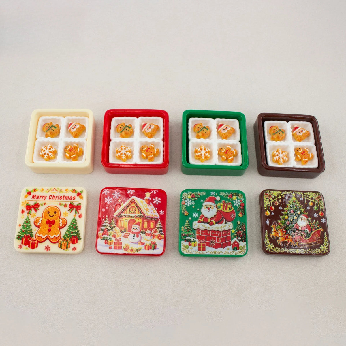 Cute Christmas Gingerbread Biscuit Gift Box Series 3D Resin Cabochon DIY for Keychain Earrings Dollhouse Accessories