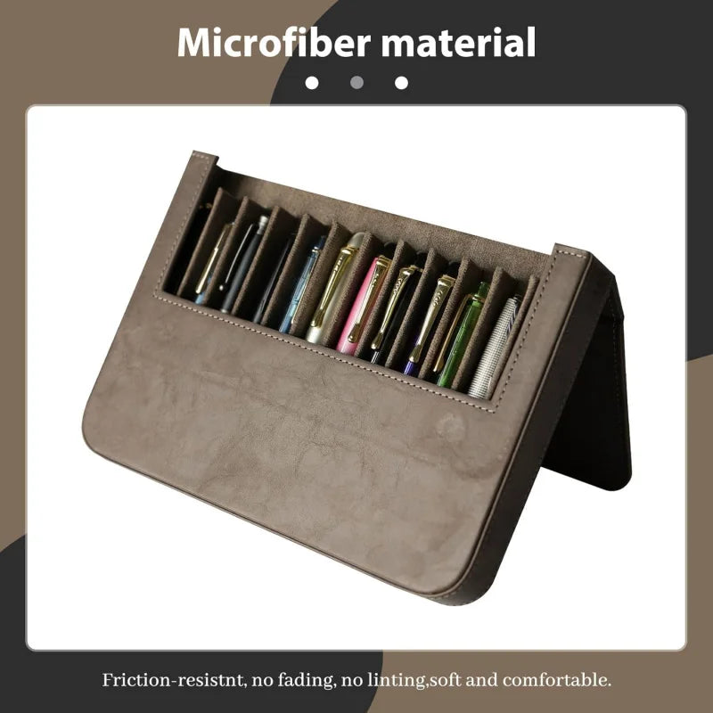 PU Leather 12 Fountain Pen Case Organizer, Handmade, Magnetic Closure with Drawer, Christmas Gift for Man/Woman/Office,12 slots