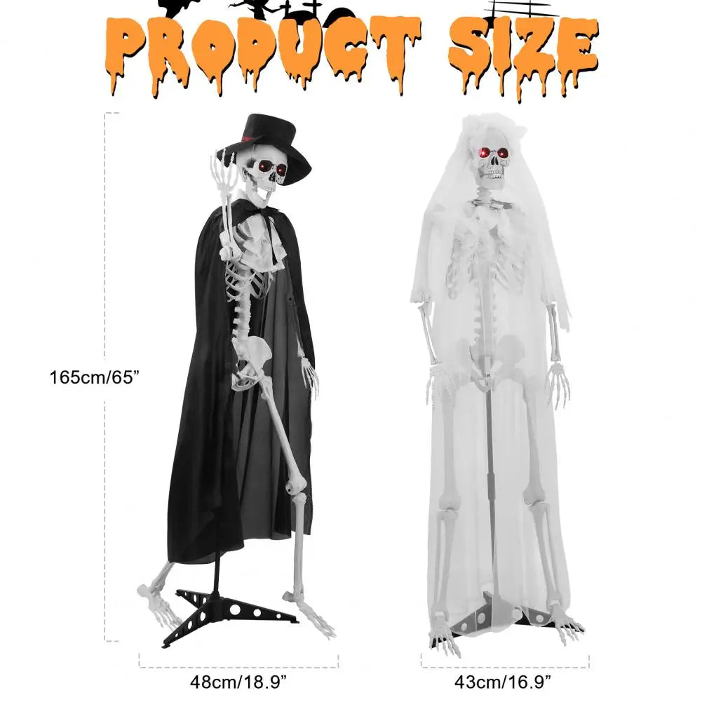 1 Pair 5.42ft Halloween Bride And Groom Skeletons,Life Size Full Body Bones Posable Simulated Skeleton With Sound, Eyes Can Glow