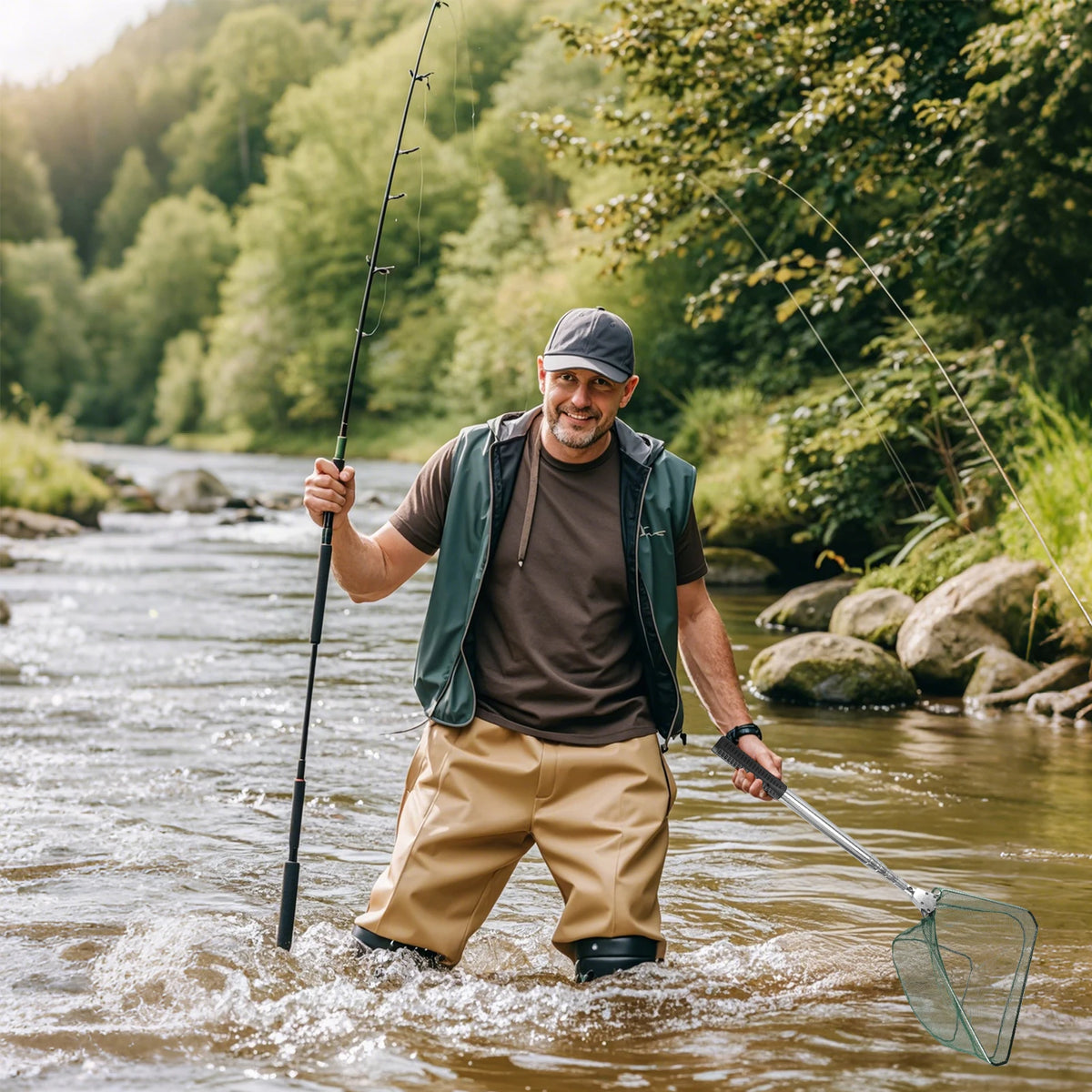 Fishing Landing Net with Telescopic Pole Handle Folding Nylon Mesh Fishing Net for Saltwater and Freshwater Steelhead,Salmon,Kayak,Catfish,Bass,Trout,Shrimp,Crab,for Easy Catch & Release